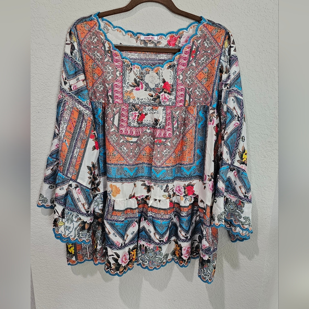 Johnny Was 100% silk floral top size Large